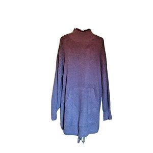 RDI Womens Sweater Size Small Denim Grey Kangaroo Pocket Mock Neck